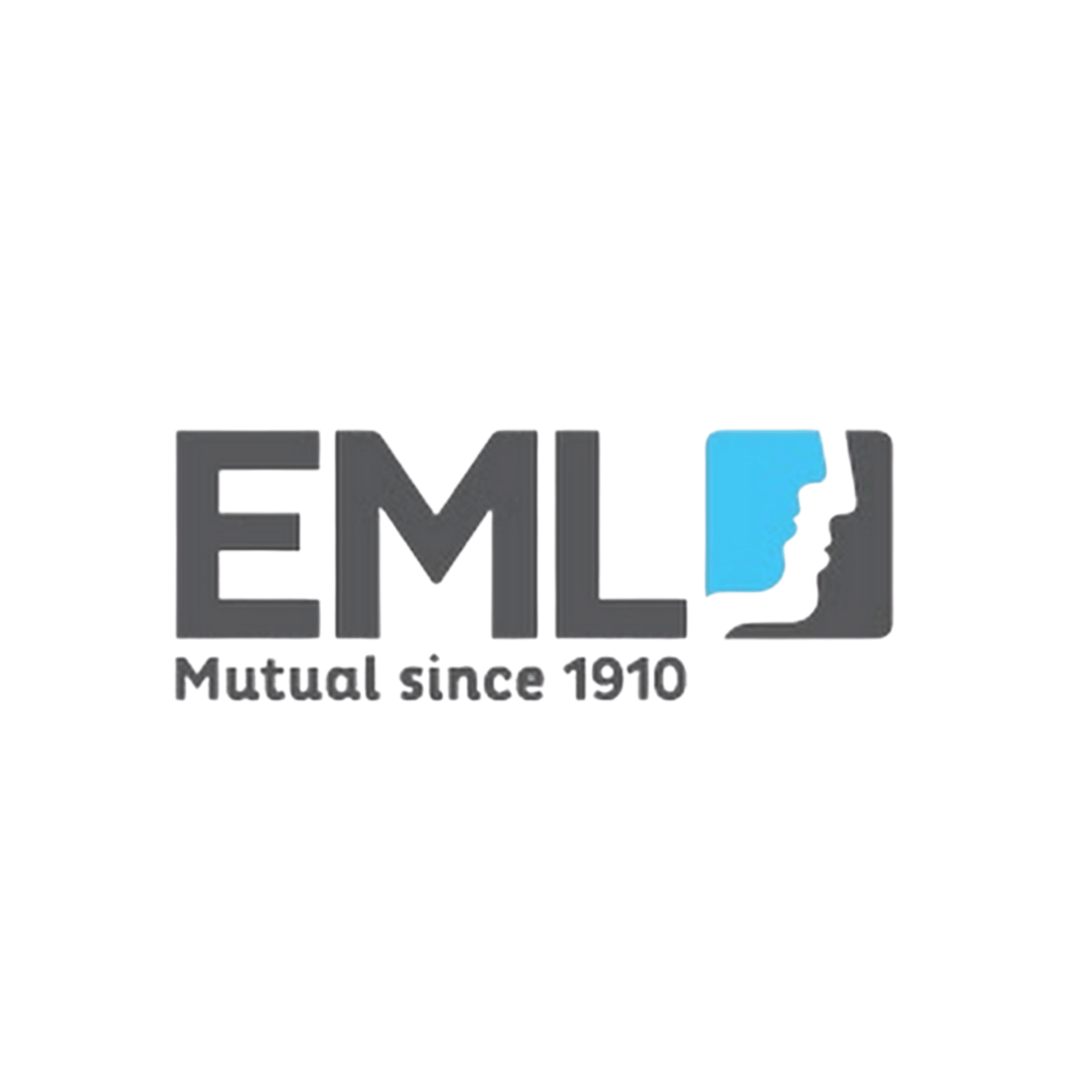EML Mutual since 1910 logo with stylized face profiles in blue and gray