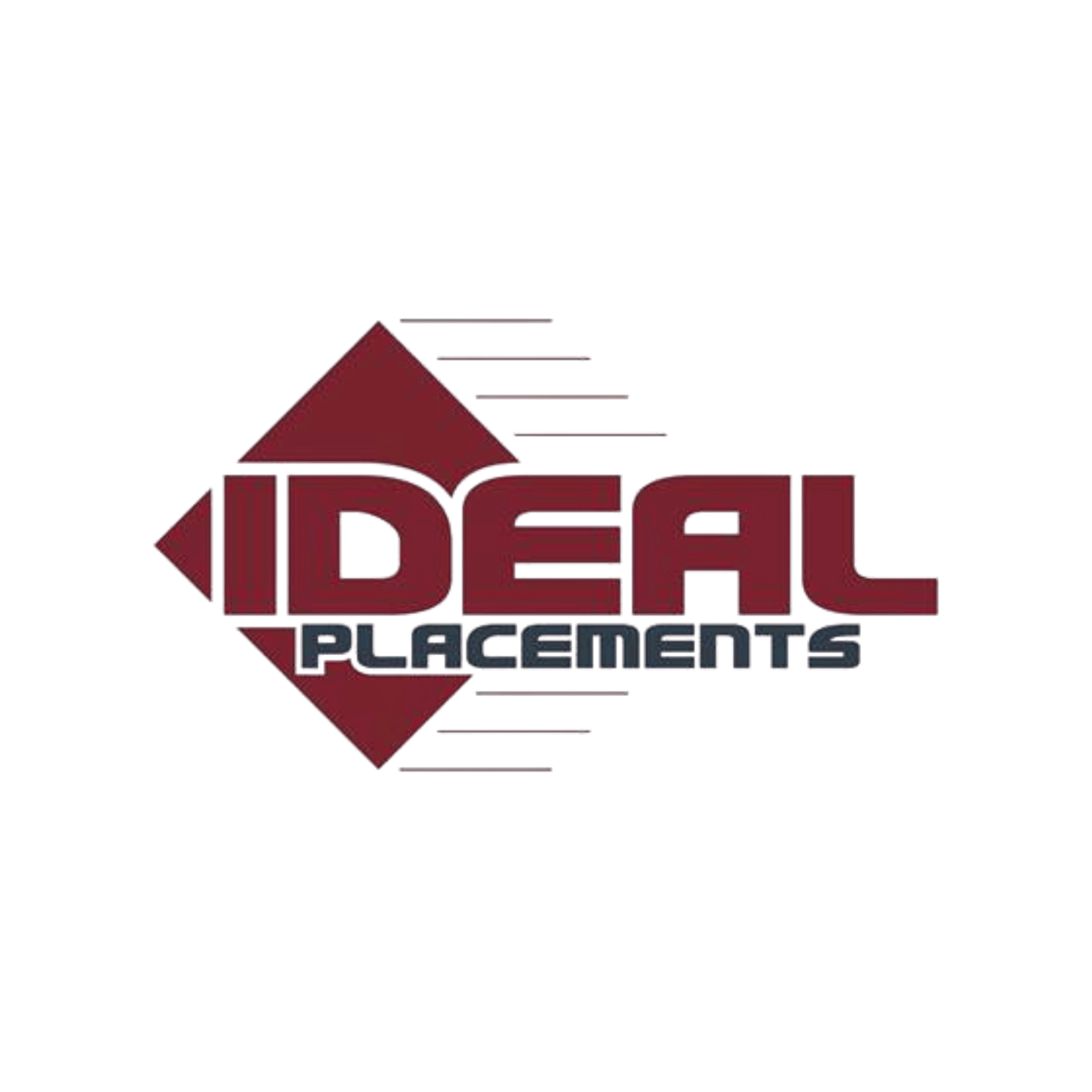 Ideal Placements logo with maroon geometric diamond shape and horizontal lines